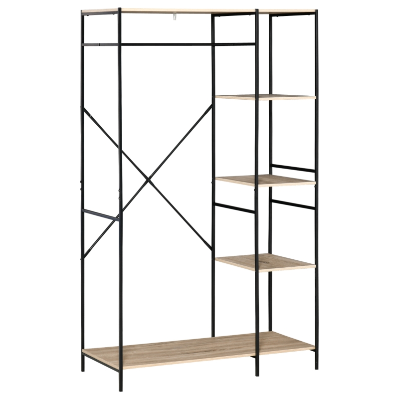 HOMCOM Penderie portant à vêtements style industriel en métal avec tringle et 4 étagères - dim. 100L x 46L x 170,5H cm