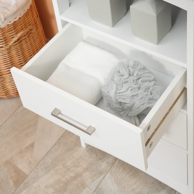 Kleankin Dulapior de Baie cu Raft Deschis si 3 Sertare, Design Ridicat din MDF, 40x33x80cm, Alb(m-9)