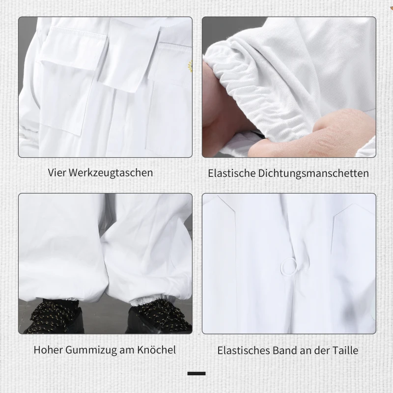 Outsunny Imkeranzug aus Baumwolle Imkerei Anzug Schutzbekleidung mit Schleier Ziegenlederhandschuhe Weiß XXXL Unisex