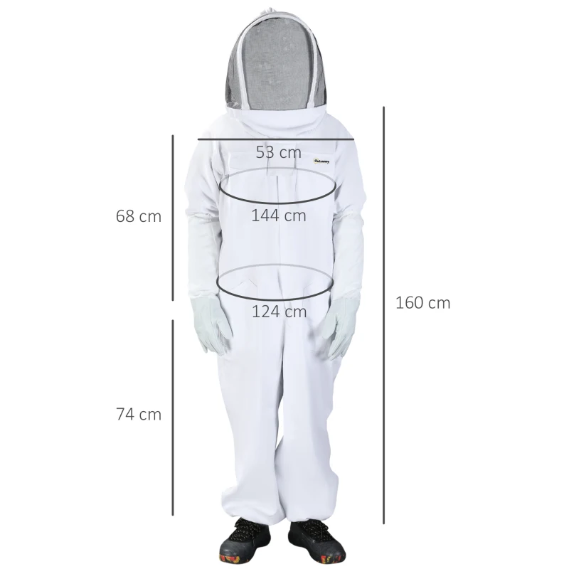 Outsunny Imkeranzug aus Baumwolle Imkerei Anzug Schutzbekleidung mit Schleier Ziegenlederhandschuhe Weiß XXL Unisex