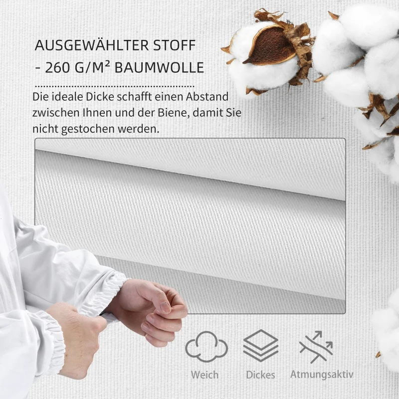 Outsunny Imkeranzug aus Baumwolle Imkerei Anzug Schutzbekleidung mit Schleier Ziegenlederhandschuhe Weiß XXL Unisex