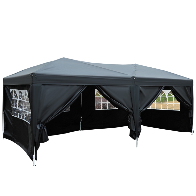 Outsunny Pop Up Gazebo 3 x 6m Garden Heavy Duty Marquee Party Tent Wedding Water Resistant Awning Canopy-Black