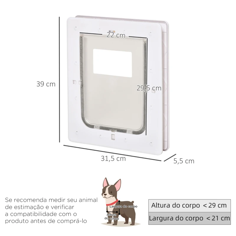 PawHut Porta para Cães e Gatos com Fechadura Magnética 2 Vias de Sistema de Bloqueio Porta para Animais de Estimação para Entrada e Saída Fácil de Instalar 31,5x5,5x39cm  Branco