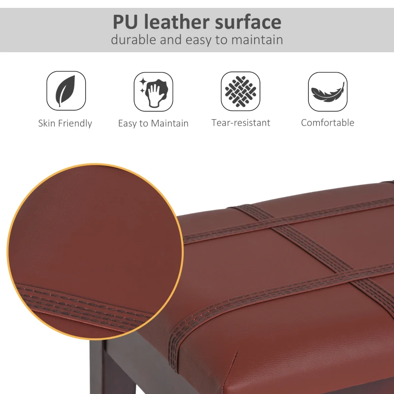 HOMCOM Faux Leather Piano Stool Makeup Dressing Stool Bench Dressing Table Seat with Storage 75L x 35W x 49H (cm) - Brown