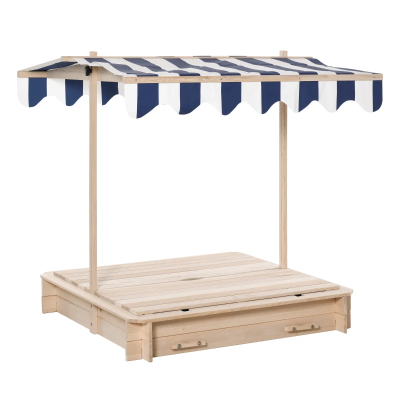 Outsunny Caixa de Areia de Madeira para Crianças acima de 3 Anos com Banco e Toldo Ajustável Carga 50kg  106x106x121cm Madeira