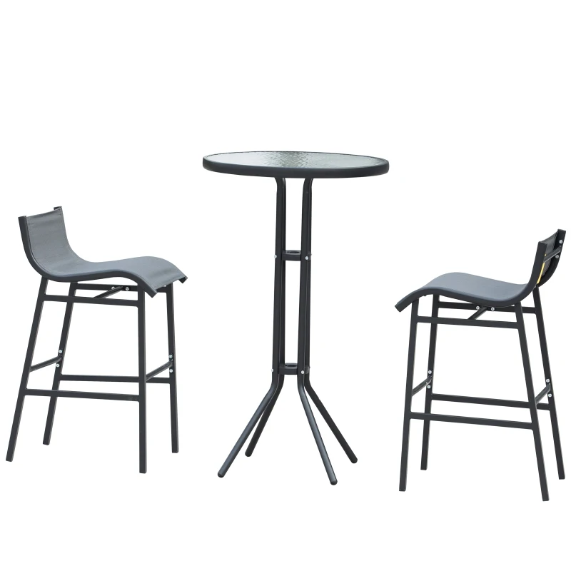 Outsunny® Garten Bartisch Set 3-tlg. Barset Gartenbar Sitzgruppe Barhocker Metall Grau