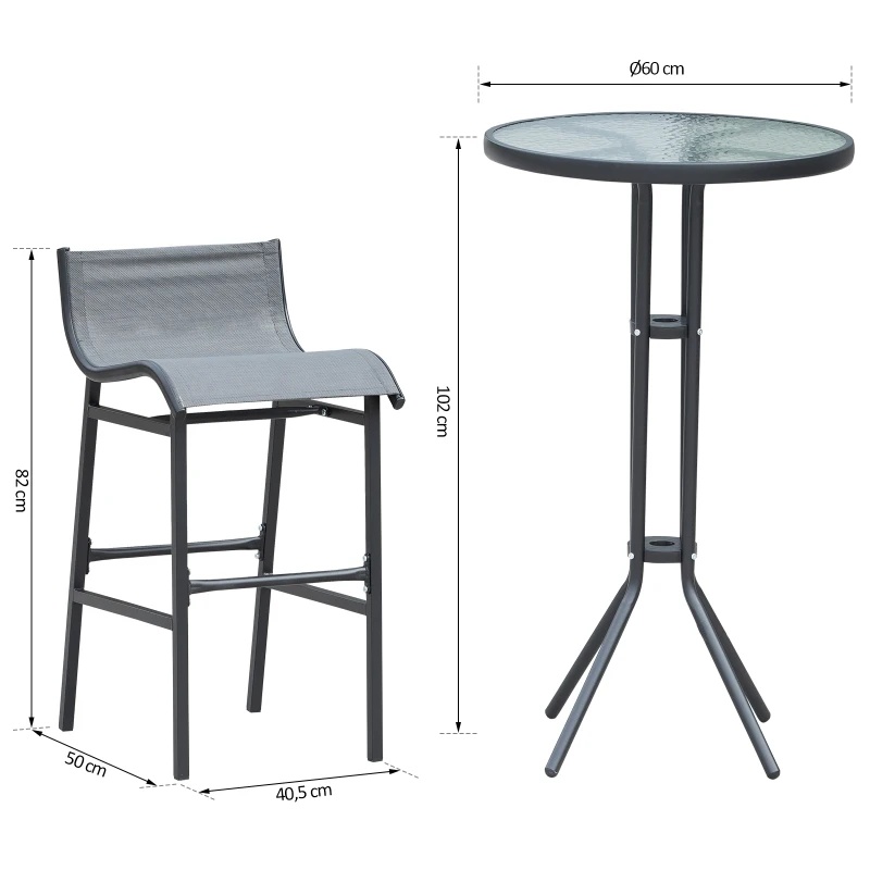 Outsunny® Garten Bartisch Set 3-tlg. Barset Gartenbar Sitzgruppe Barhocker Metall Grau