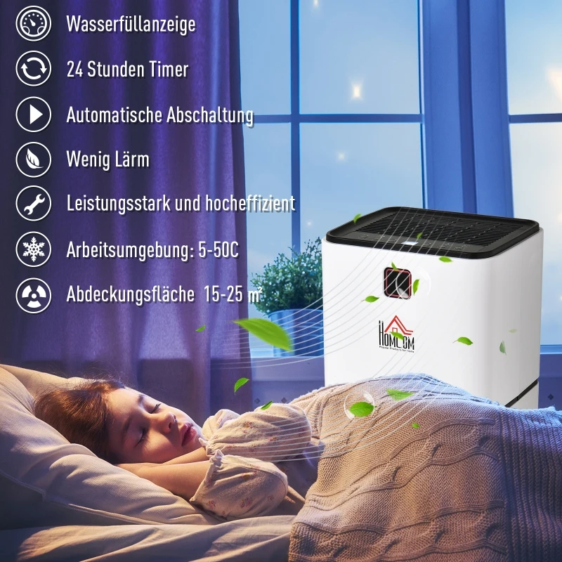 HOMCOM® Luftentfeuchter mit 3 Modi un 24 h Timer Raumentfeuchter ABS Weiß