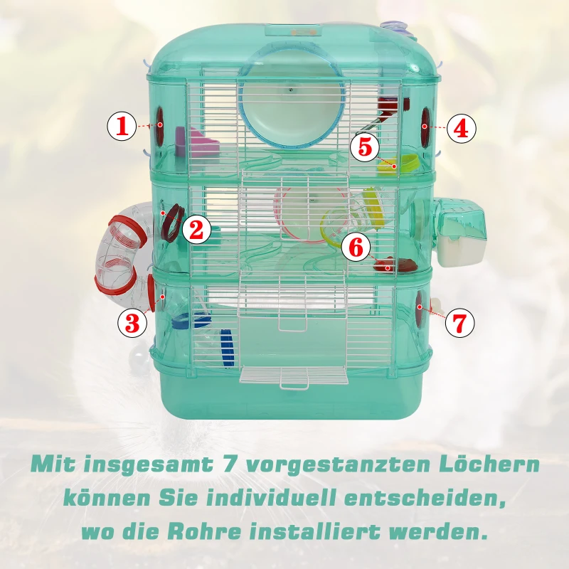 PawHut Kleintierkäfig Laufrad Futternapf Trinkflasche Grün 40,5 x 28 x 55 cm
