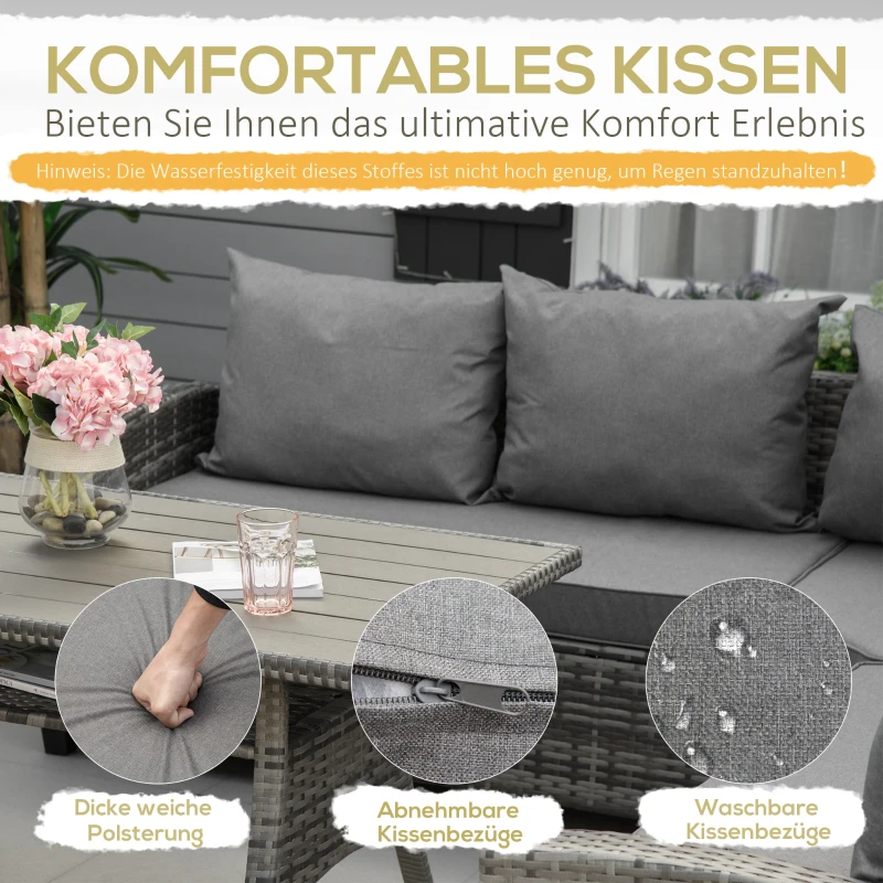 Outsunny 7-delig Luxe poly-rotan tuinmeubelset tuinset zitgroep loungeset loungemeubilair met bijzettafel zitkussen grijs