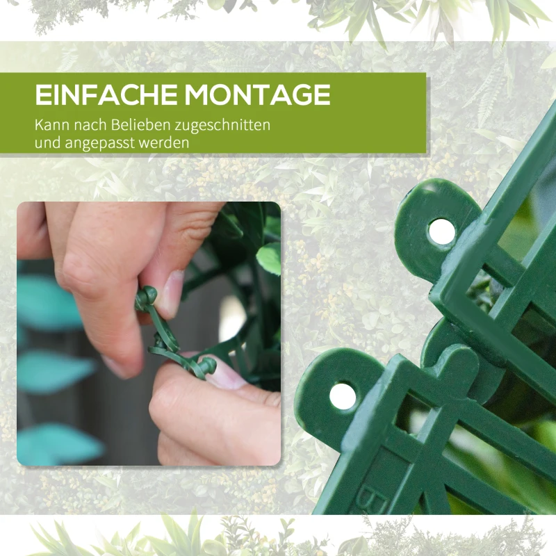 Outsunny 12 Stuks Kunstplant Muurhaag 50x50 cm Uv-bescherming Privacyscherm Meerbladig Ontwerp Haagplant voor Tuin Outdoor Decor