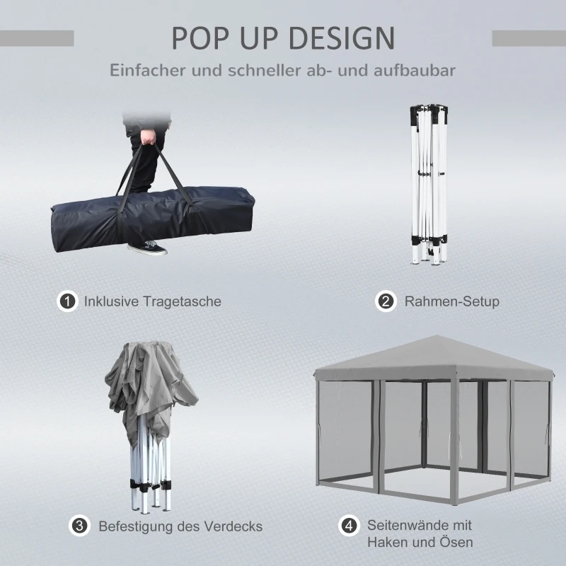 Outsunny opvouwbaar tuinhuisje met klamboe 296 cm x 295 cm x 265 cm