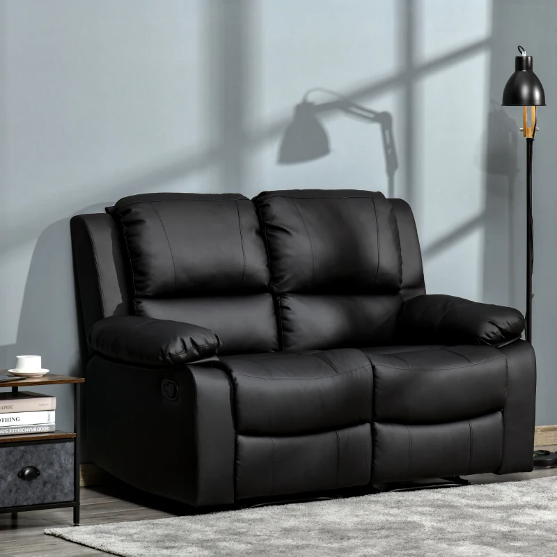HOMCOM Divano Letto 2 Posti con Schienale Regolabile in Similpelle, 95x141,5x94,5cm, Nero
