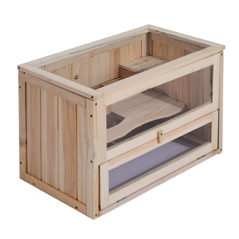 PawHut Kleintierkäfig Holz 60 cm x 35 cm x 42 cm