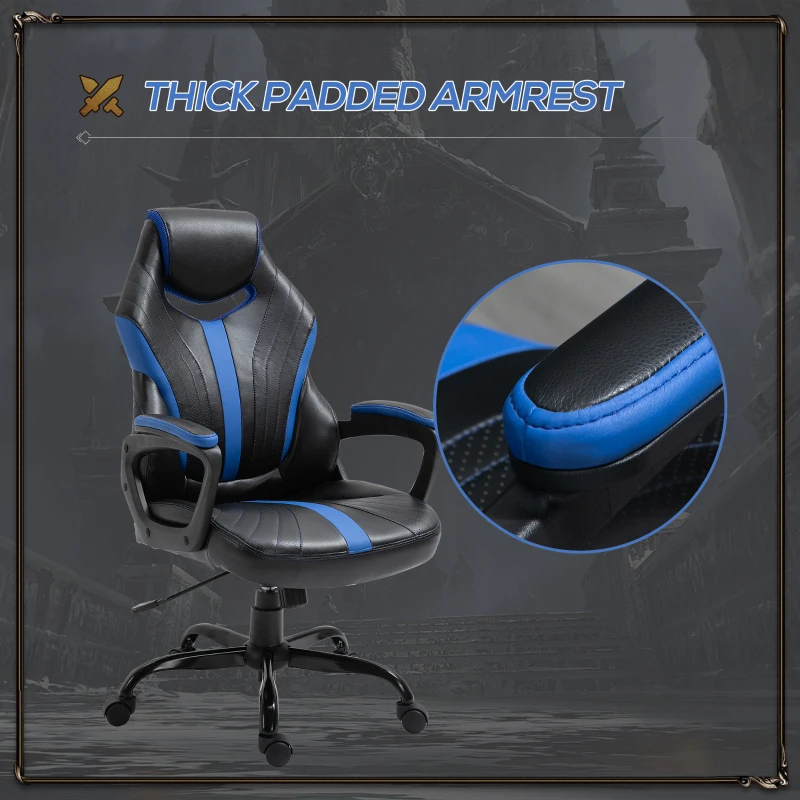 Vinsetto Computer Gaming Chair, Desk Chair with Breathable PU Leather Back and Seat, Soft Padded Armrests and Rolling Wheels for Adults and Gamers, Blue