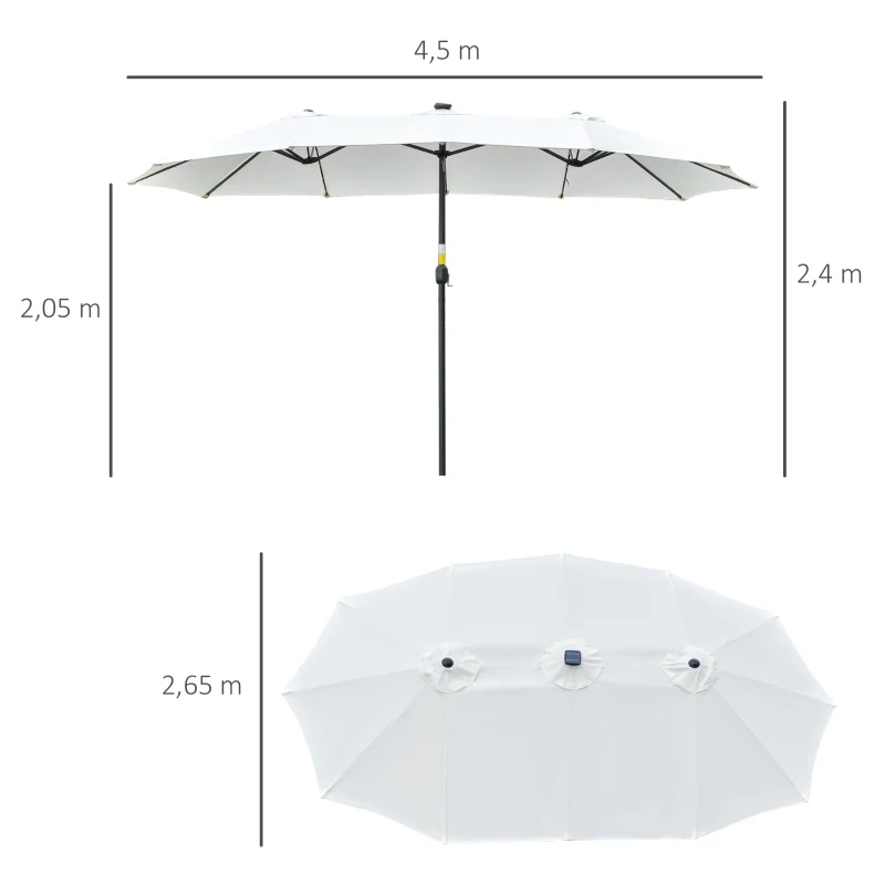 Outsunny Parasol Ogrodowy z Oświetleniem LED Solar 4,5m, Dwustronny, Parasol na Taras, Owalny, Czarny+Kremowy