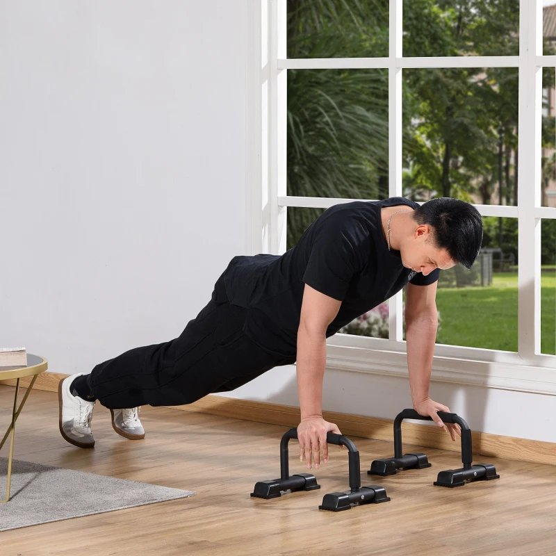 HOMCOM opdrukgrepen, set van 2, antislip opdrukgrepen, opdrukstangen, parallettes, opdrukoefeningen voor spier- en krachttraining, staal
