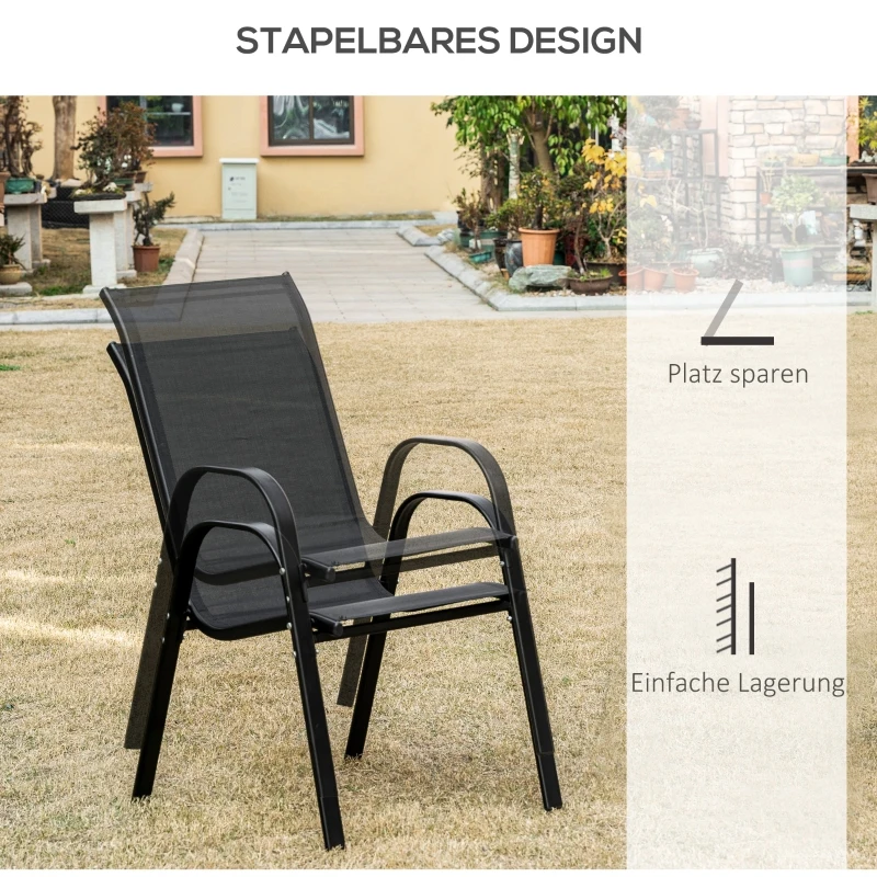 Outsunny set van 2 tuinstoelen stapelstoelen met armleuningen eetkamerstoelen tuin metaal mesh-stof zwart 70 x 54 x 90 cm