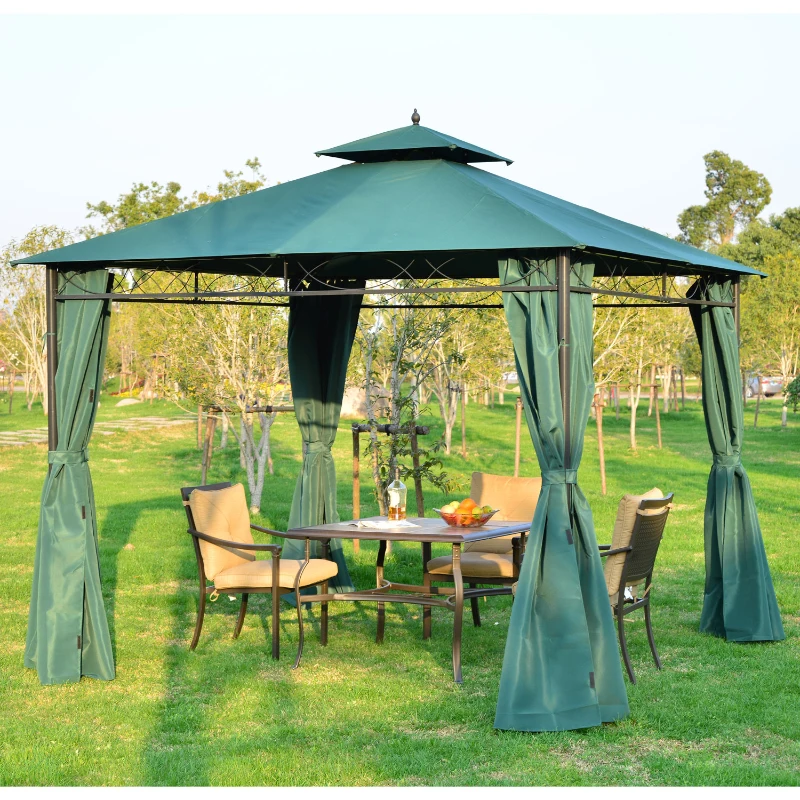 Outsunny 3m x3m Gazebo W/Metal Frame & Side Walls-Dark Green
