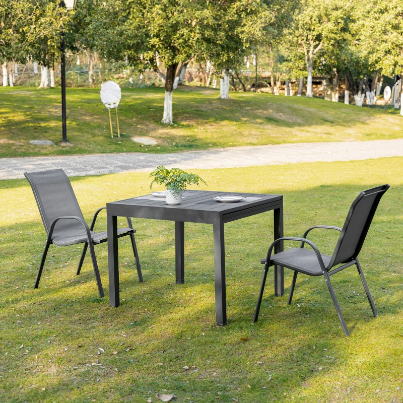 Outsunny set van 2 tuinstoelen stapelstoelen met armleuningen eetkamerstoelen tuin metaal mesh-stof grijs 70 x 54 x 90 cm