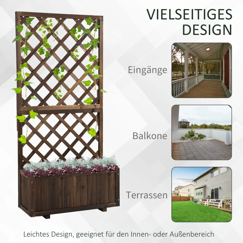 Outsunny plantenbak met latwerk, massief hout, 72,5 x 31,5 x 149,5 cm