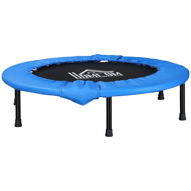 HOMCOM Φ40" Mini Fitness Trampoline Home Gym Yoga Exercise Rebounder Indoor Outdoor Jumper w/ Safety Pad, Support Up to 100 KG, Blue and Black