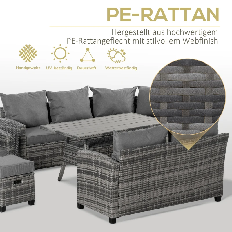 Outsunny 7-delig Luxe poly-rotan tuinmeubelset tuinset zitgroep loungeset loungemeubilair met bijzettafel zitkussen grijs