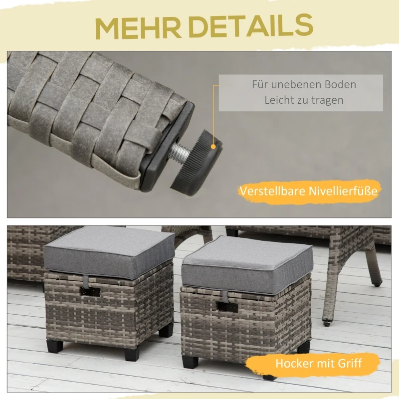 Outsunny 7-delig Luxe poly-rotan tuinmeubelset tuinset zitgroep loungeset loungemeubilair met bijzettafel zitkussen grijs