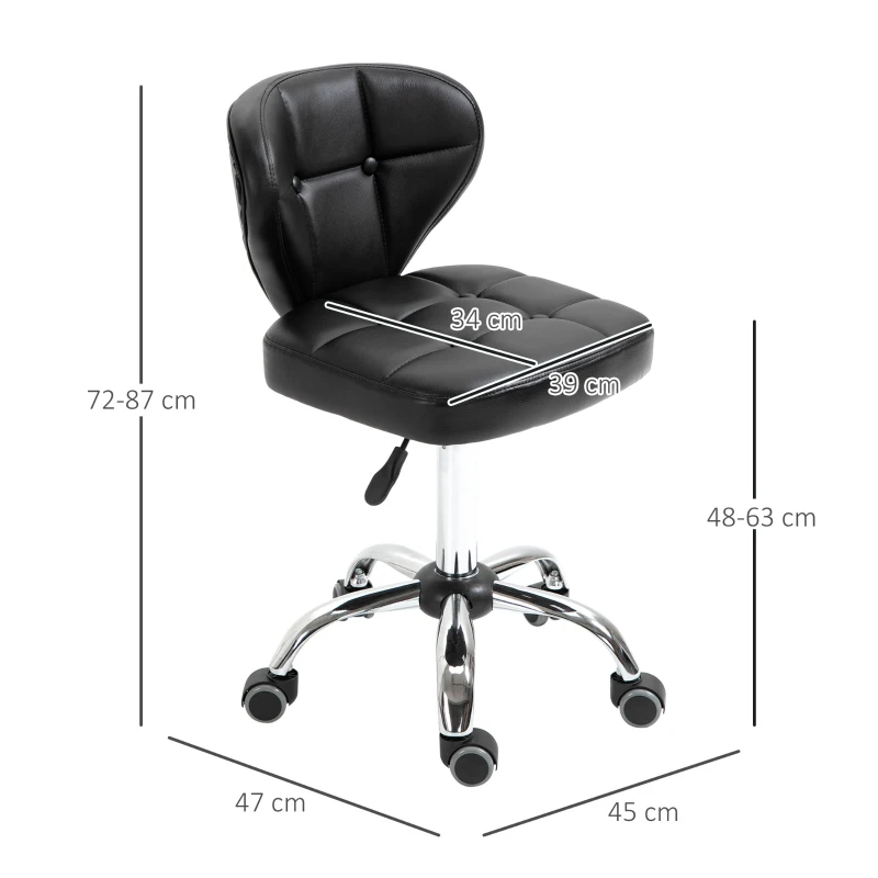 HOMCOM set van 2 werkkrukken met rugleuning, zwenkkruk van kunstleer, draaikruk met rugleuning, cosmetische kruk, 72-87 cm, in hoogte verstelbaar, kantoor, donkergrijs, 45 x 47 x 72-87 cm