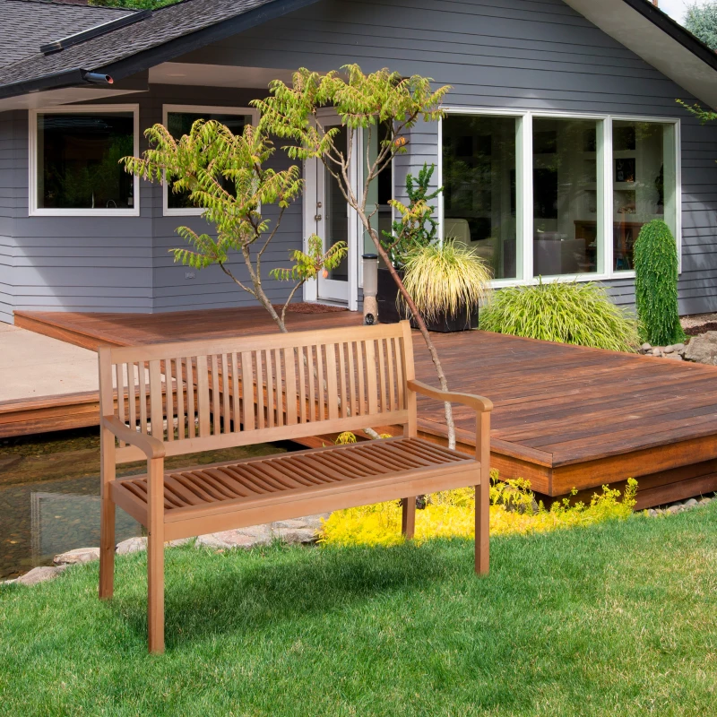 Ławka ogrodowa Outsunny ławka zewnętrzna ławka na taras dla 2 osób, klasyczny design, drewno topolowe, kolor żółty, 126,8 x 62 x 91,3 cm