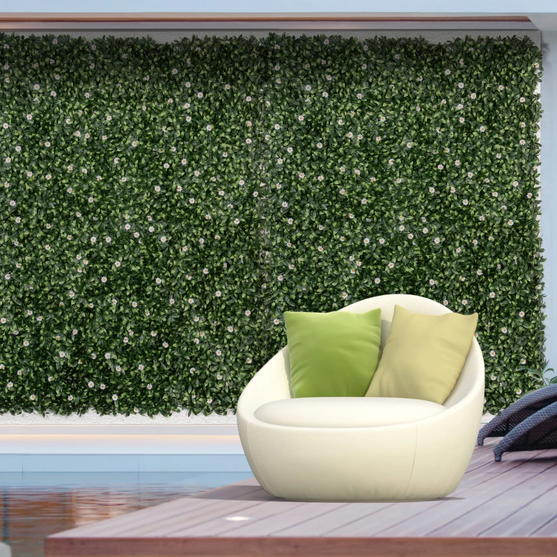 Outsunny 12 stuk kunstplant muurhaag 50 x 50 cm UV-bescherming privacyscherm rododendronbladeren design haagplant voor tuin outdoor decor