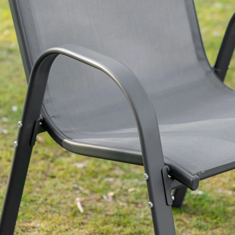 Outsunny set van 2 tuinstoelen stapelstoelen met armleuningen eetkamerstoelen tuin metaal mesh-stof grijs 70 x 54 x 90 cm