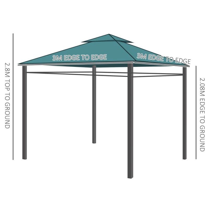 Outsunny 3m x3m Gazebo W/Metal Frame & Side Walls-Dark Green