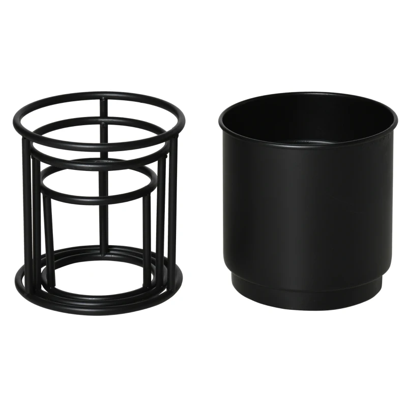 Outsunny set van 3 bloemstandaards met bloempot gemaakt van metaal plantenstandaard set bloemenkruk bloempothouder plantenkruk zwart