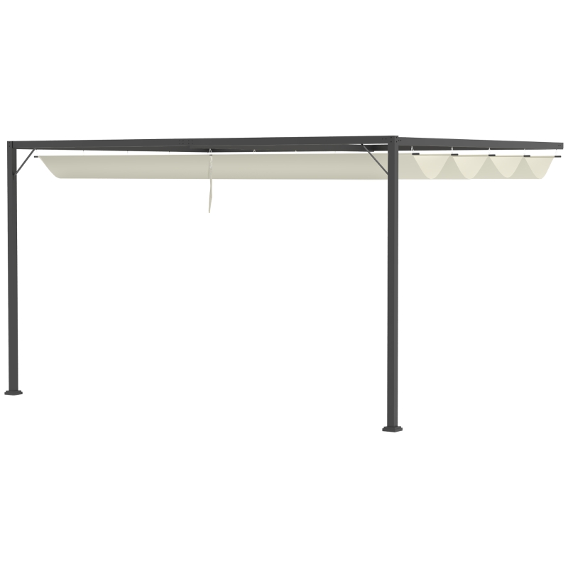 Outsunny 4 x 3(m) Outdoor Lean To Pergola Retractable Canopy Wall Mounted Gazebo Patio Shelter Sun Shade, Beige