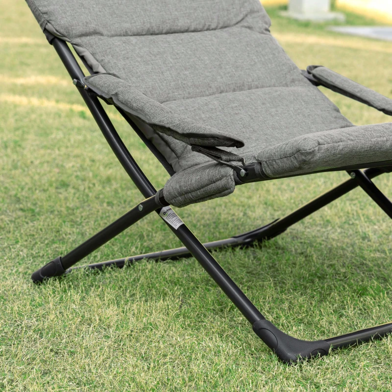 Outsunny klapstoel met verwijderbaar kussen tuinstoel campingstoel ligstoel zitmeubel tuin terras balkon textiel staal grijs 66 B x 94 D x 79 H cm