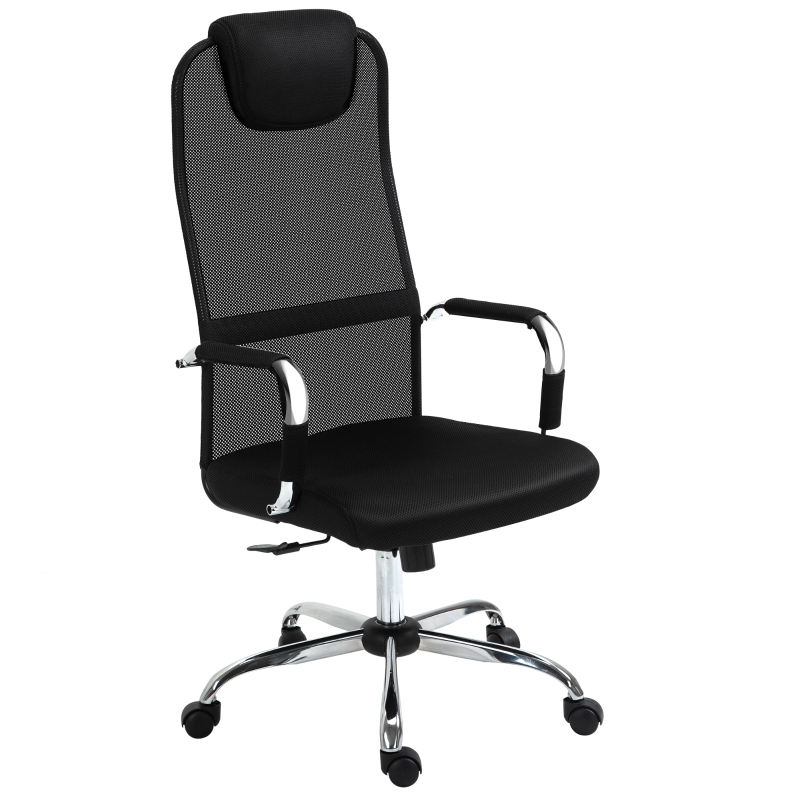 Vinsetto Mesh Fabric Desk Chair Swivel Office Chair Home Study Rocker with Wheel, Black