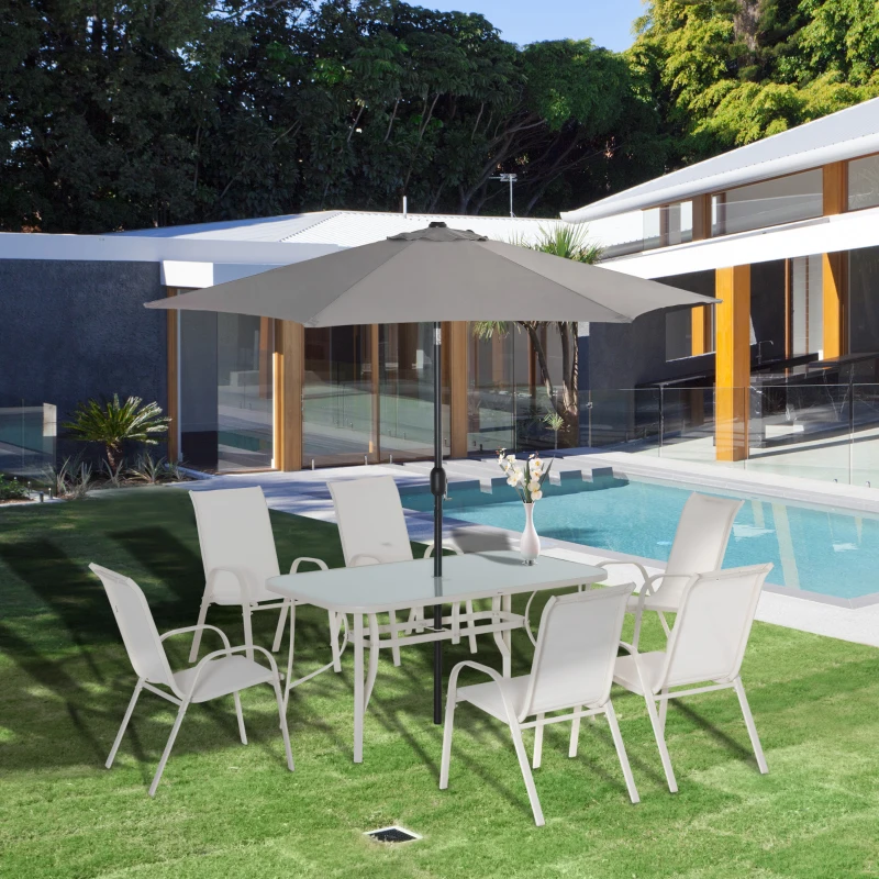 Outsunny Sitzgruppe für 6 Personen Essgruppe mit Sonnenschirm Gartenmöbel Set Alu Cremeweiß+Hellgrau