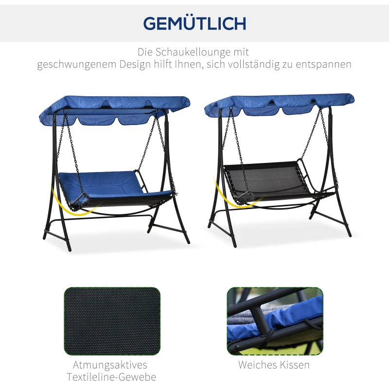 Outsunny schommelligbed Hollywoodschommel tuin ligbank voor buiten met dak voor 2 personen staal blauw 164 x 116 x 176 cm