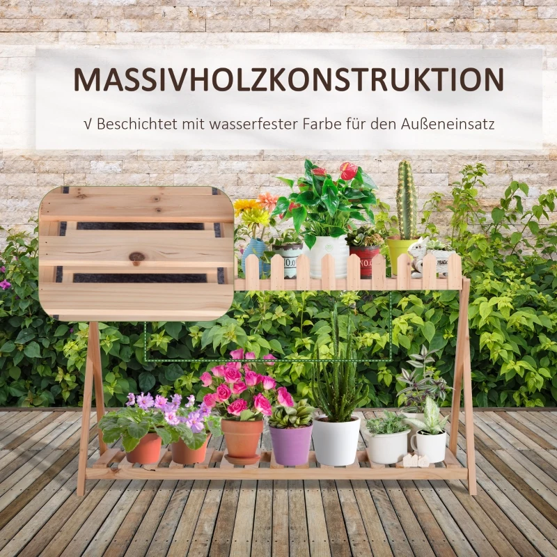 Outsunny Blumenregal aus Holz 2-stufiger Pflanzenständer Blumenständer Natur innen draußen 108 x 37 x 65 cm