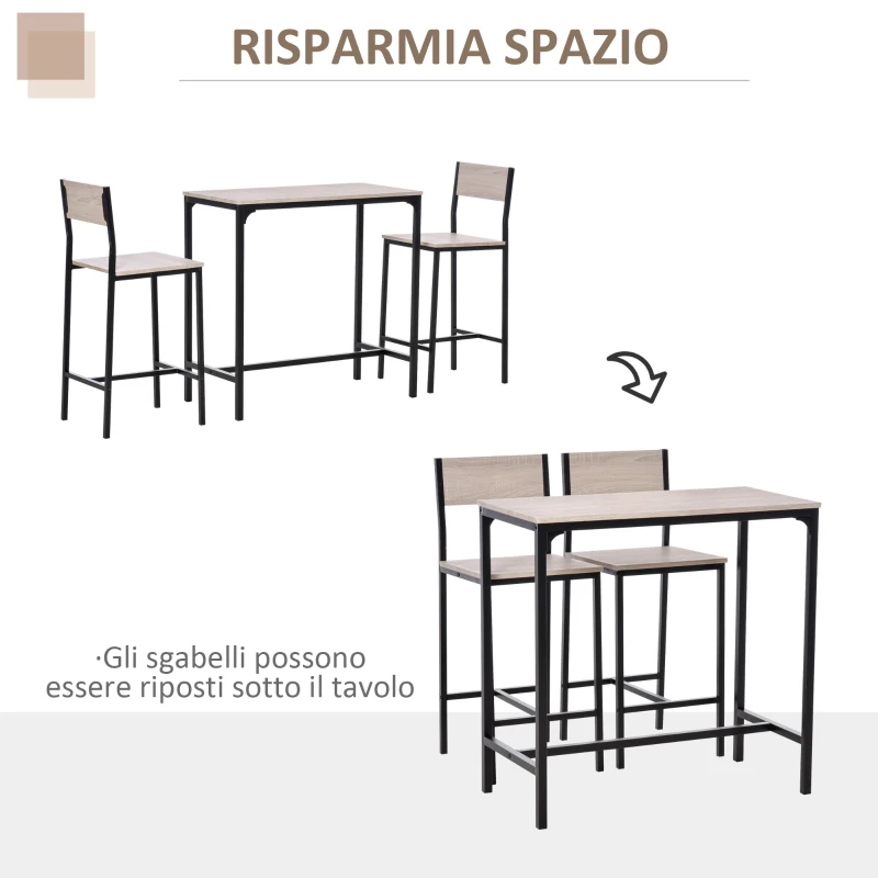HOMCOM Tavolo da Bar con 2 Sedie, Set da 3 Pezzi in MDF naturale, 89x45x87 cm, Nero