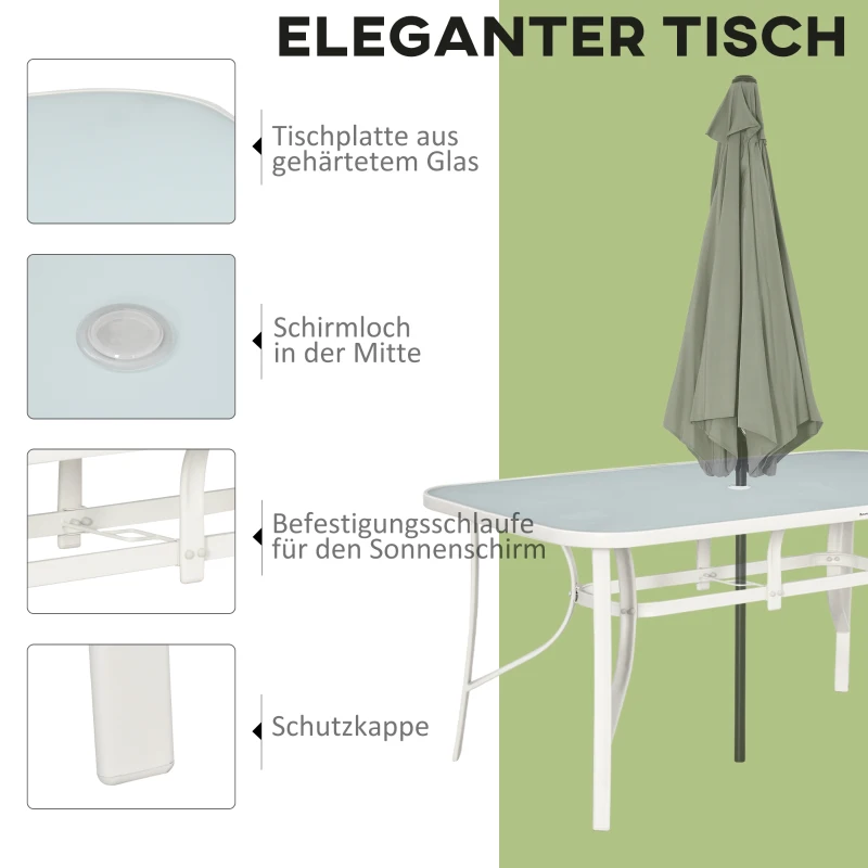 Outsunny Sitzgruppe für 6 Personen Essgruppe mit Sonnenschirm Gartenmöbel Set Alu Cremeweiß+Hellgrau