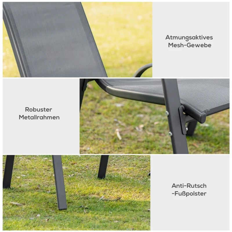Outsunny set van 2 tuinstoelen stapelstoelen met armleuningen eetkamerstoelen tuin metaal mesh-stof grijs 70 x 54 x 90 cm