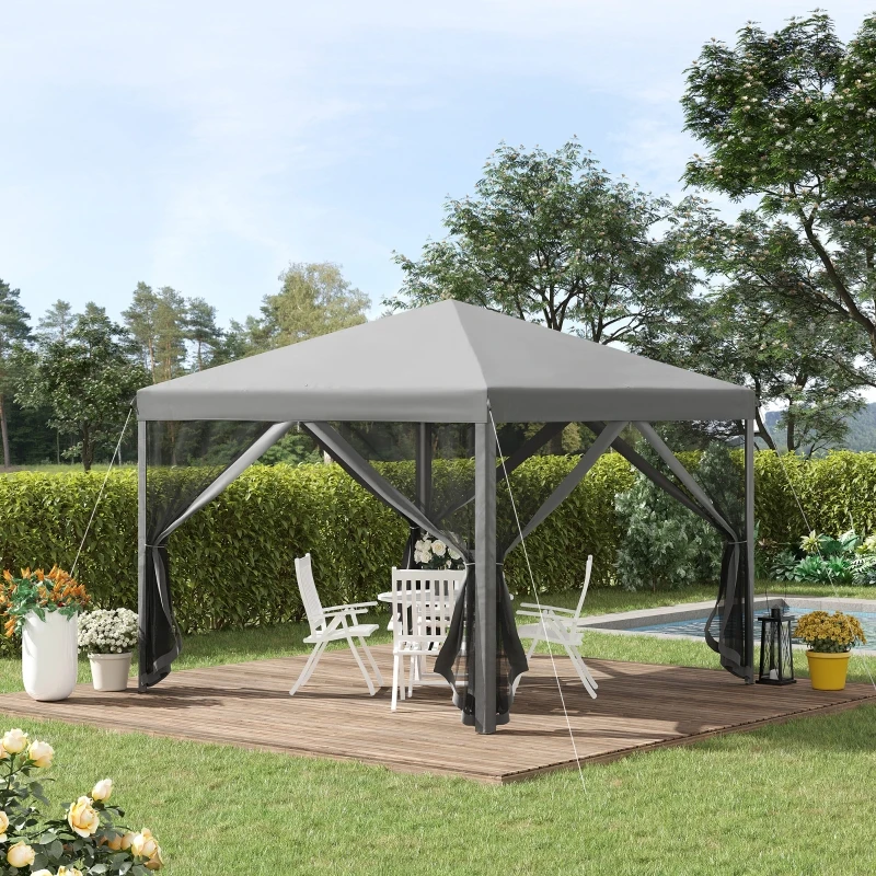 Outsunny opvouwbaar tuinhuisje met klamboe 296 cm x 295 cm x 265 cm