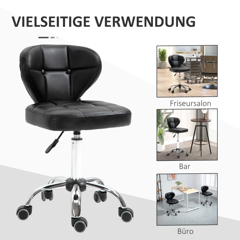 HOMCOM set van 2 werkkrukken met rugleuning, zwenkkruk van kunstleer, draaikruk met rugleuning, cosmetische kruk, 72-87 cm, in hoogte verstelbaar, kantoor, donkergrijs, 45 x 47 x 72-87 cm