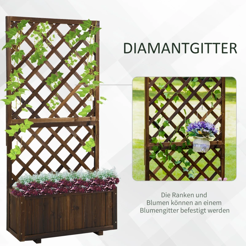 Outsunny plantenbak met latwerk, massief hout, 72,5 x 31,5 x 149,5 cm