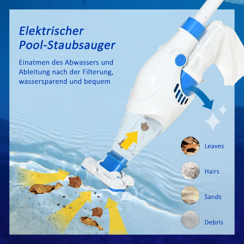 Outsunny elektrischer Poolsauger mit Akku Filter Poolreiniger Pool Handsauger Bodensauger Blau+Weiß 65 x 20 x 17 cm