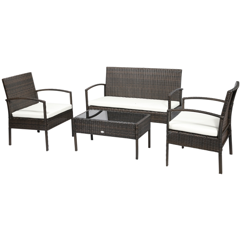 Outsunny poly rotan tuinmeubelset 4 delig bruin+crème wit