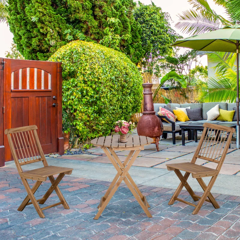 Outsunny 3-częściowy zestaw ogrodowy zestaw na taras komplet stolik z krzesłami, zestaw bistro, drewno sosnowe, kolor naturalny