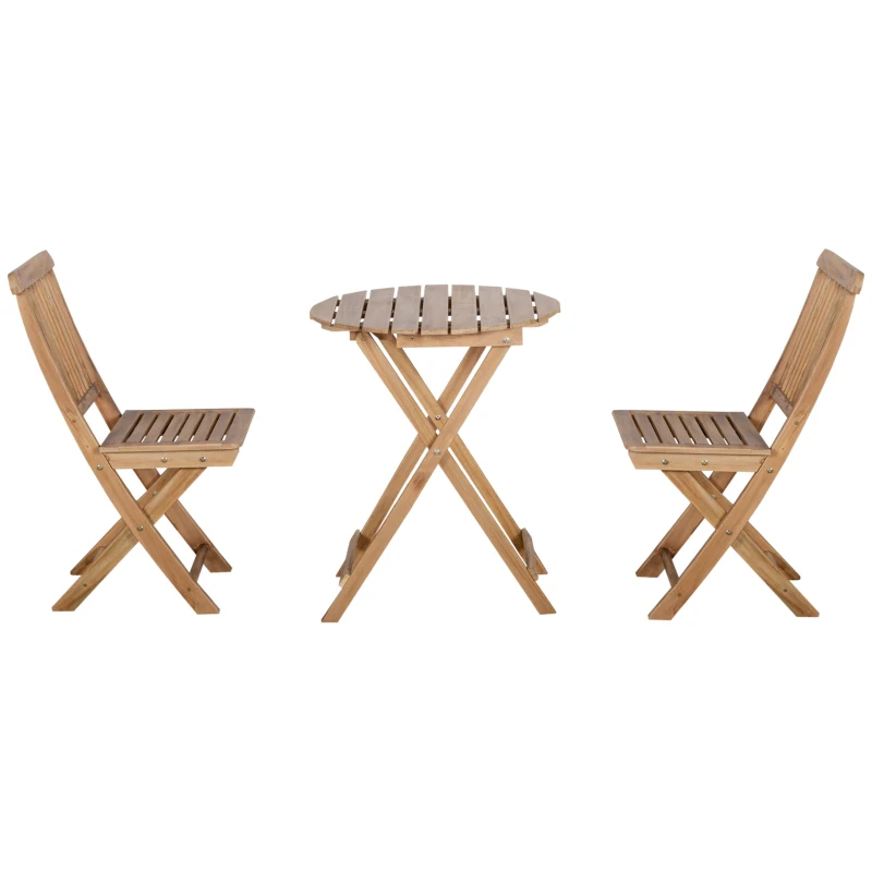 Outsunny 3-częściowy zestaw ogrodowy zestaw na taras komplet stolik z krzesłami, zestaw bistro, drewno sosnowe, kolor naturalny